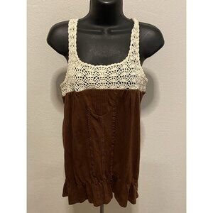 Decree Womens Size Medium Halter Top Wide  Crocheted Halter Brown